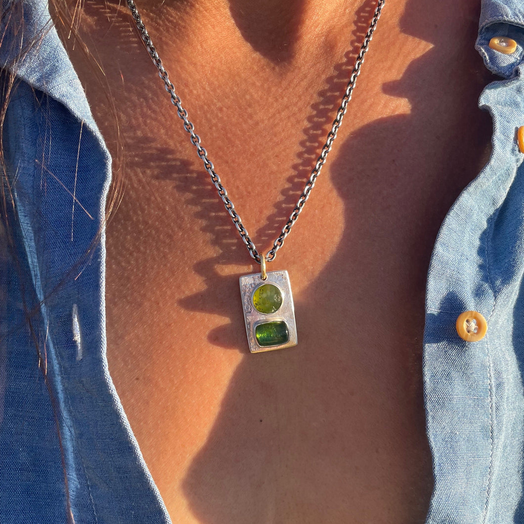Tourmaline and Green Opal Tablet Necklace