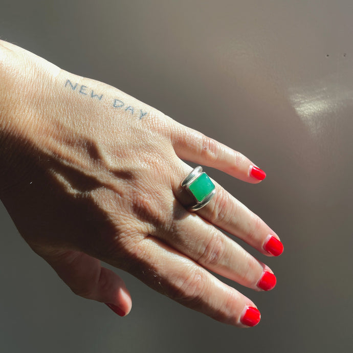 Chrysoprase rectrangle Wrap Ring