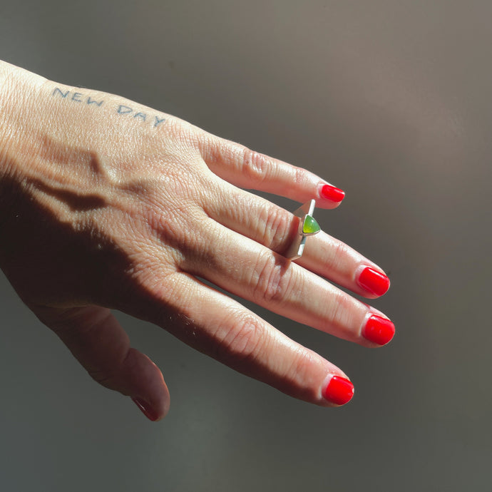 Green Opal Triangle Slice Ring