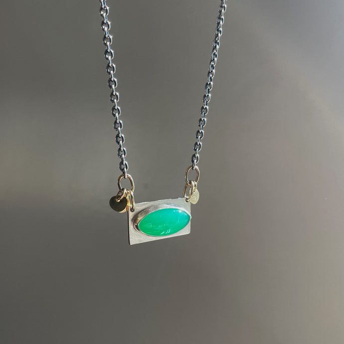 Chrysoprase and Gold Sequin Mixed Metal Necklace