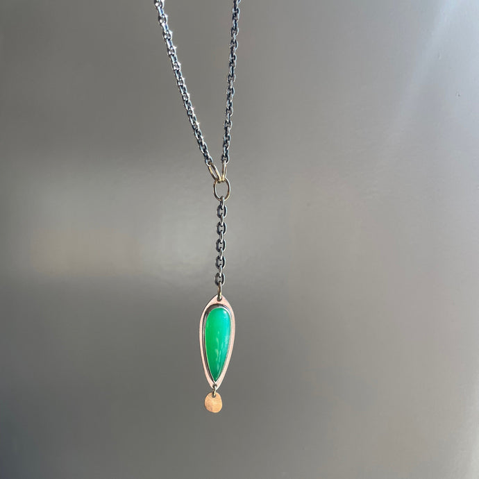 Chrysoprase Lariat Mixed Metal Necklace