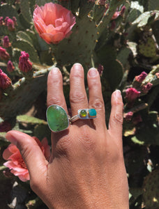 Green Opal and Chrysocolla 18k Monument Ring 8