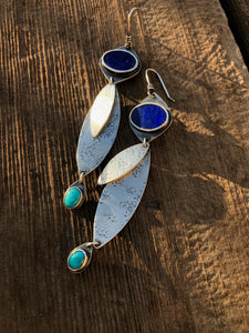 Lapis and Turquoise Leaf  Earrings